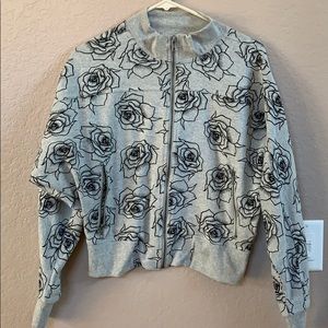Lularoe Roses Sweatshirt Material Zip up Jacket